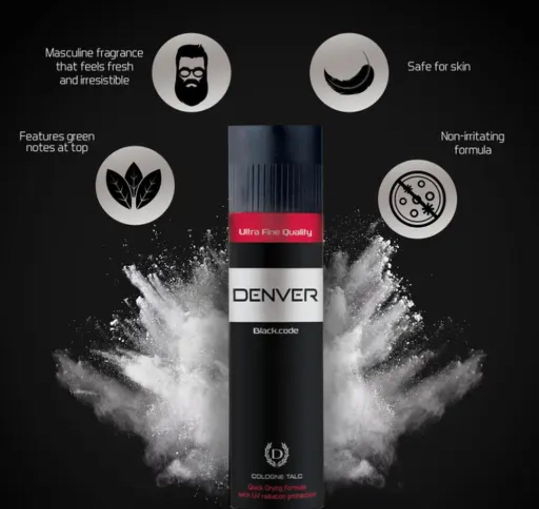 Denver Black code premium body talc (3 pack) 100g