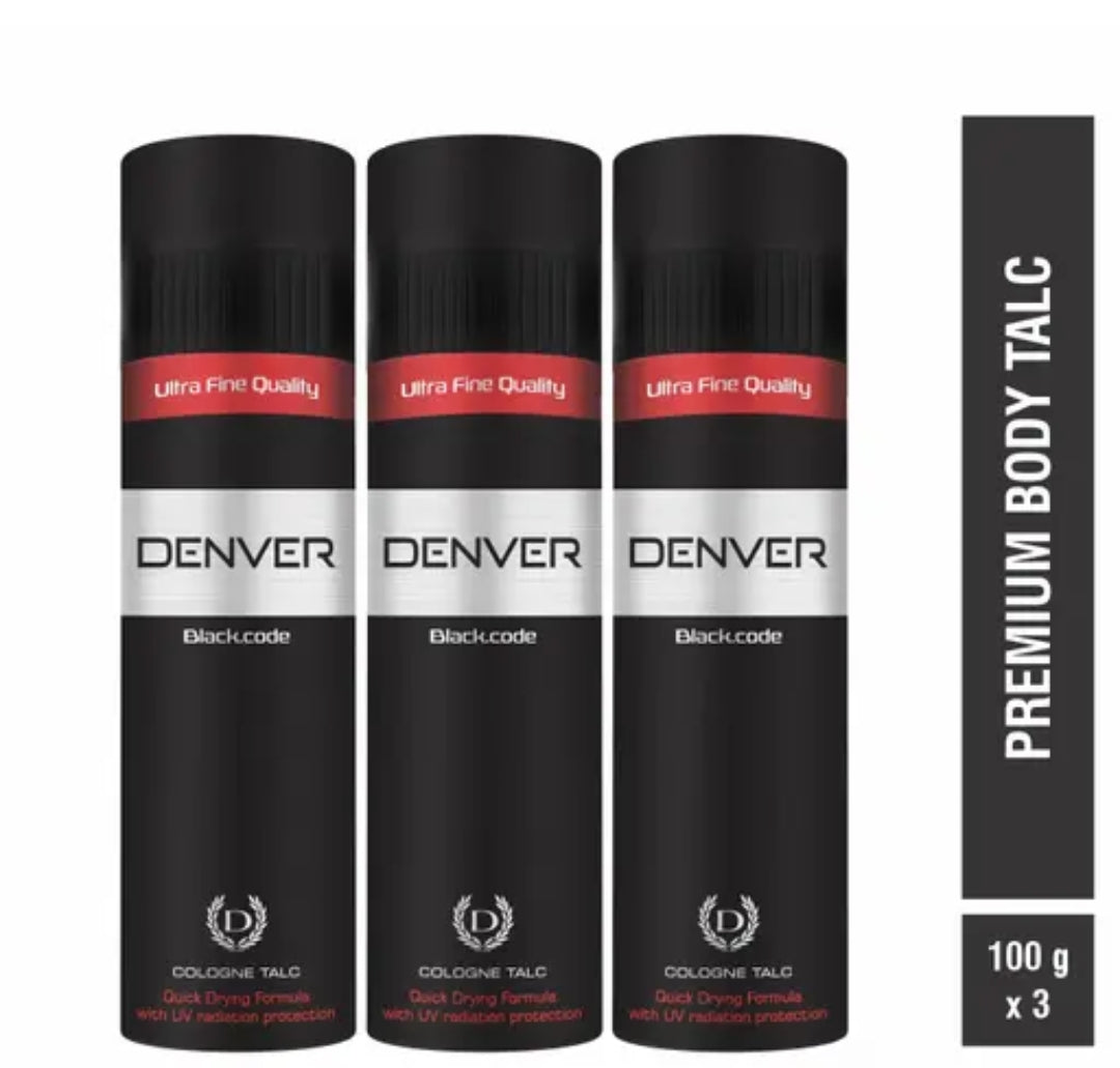 Denver Black code premium body talc (3 pack) 100g